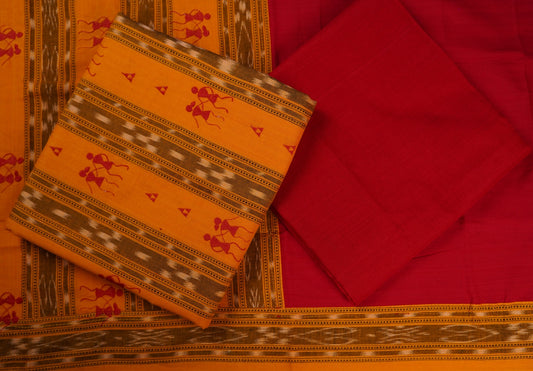 Yellow Sambalpuri Cotton 3-piece dress material (unstitched) — view 2 of 4