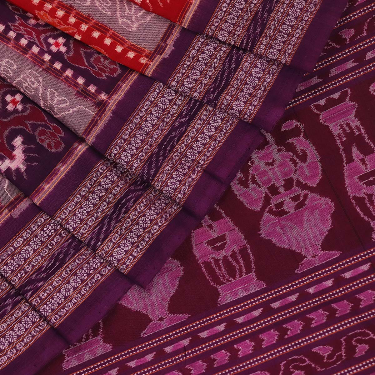 Purple - Sambalpuri Ikat Handloom Cotton 3pc Unstitched Dress Material Suit Set 18