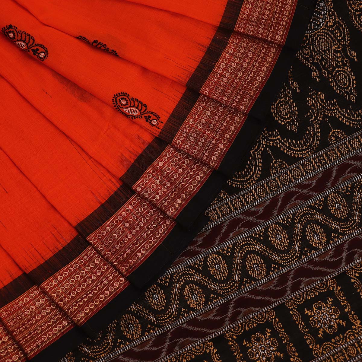 Smashed Pumpkin Orange Soft Ikkat Cotton Woven Saree