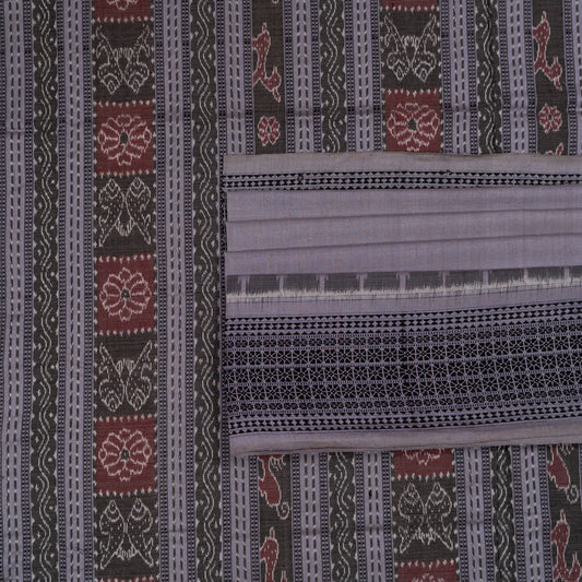 Detailed view of the handwoven plain on the Grey Sambalpuri cotton saree.