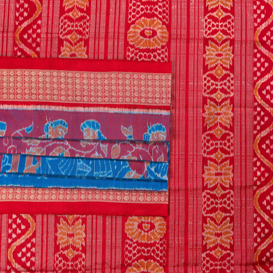 Blue and Red Sambalpuri silk saree — view 2 of 6.