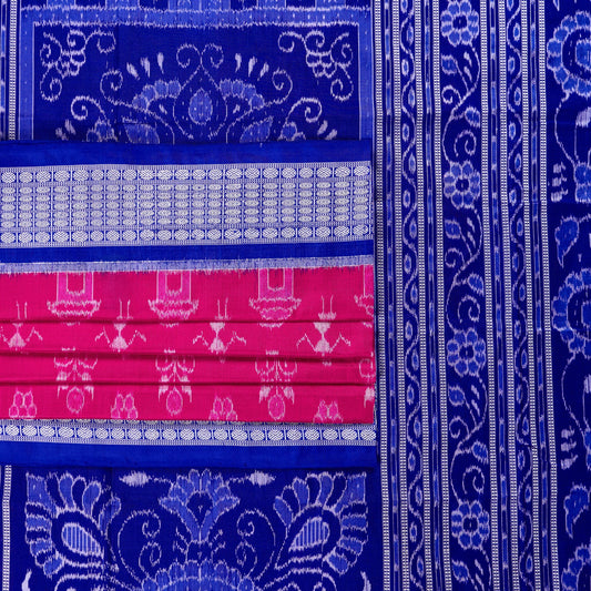 Pink and Blue Sambalpuri silk saree — view 2 of 6.