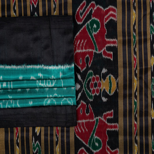 Green and Black Sambalpuri silk saree — view 2 of 6.