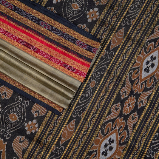 Grey and Black Khandua silk saree — view 2 of 5.