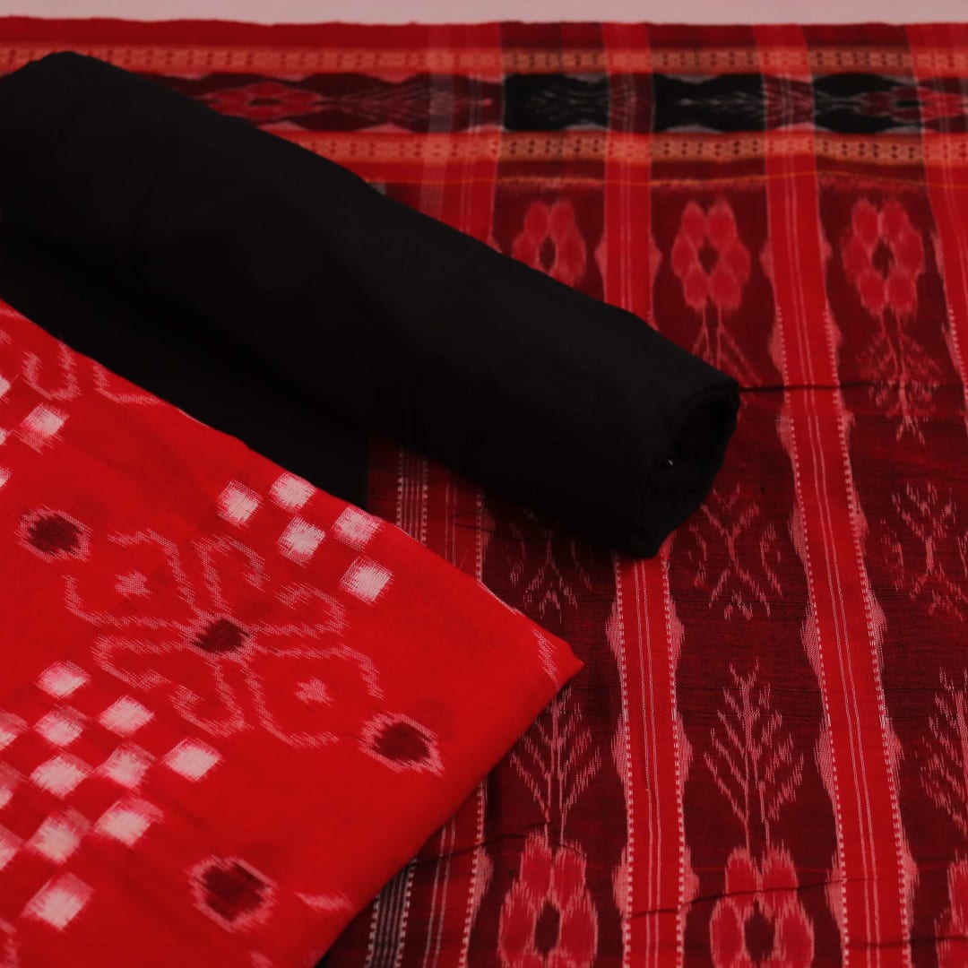 Embrace Elegance with Red Pasapalli Sambalpuri Dress Material
