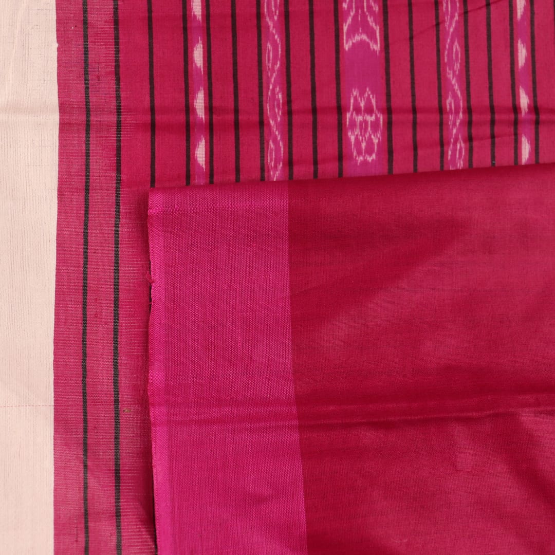 Close-up of plain white and black handloom Tussar Silk saree fabric texture.