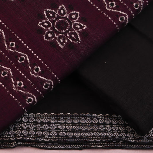 Matching black and purple Bomkai Cotton blouse piece with coordinating butta pattern.