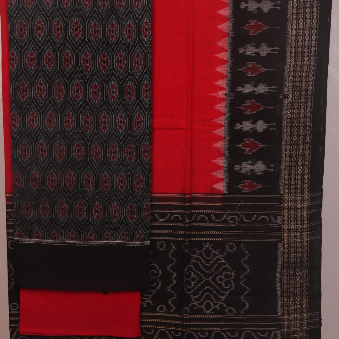 Black and red Sambalpuri cotton blouse piece with motifs.
