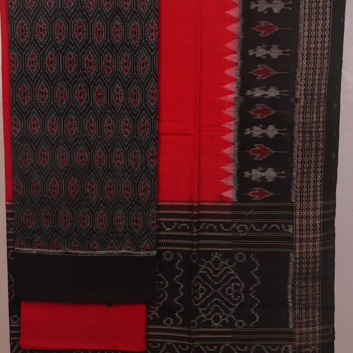 Black and red Sambalpuri cotton blouse piece with motifs.