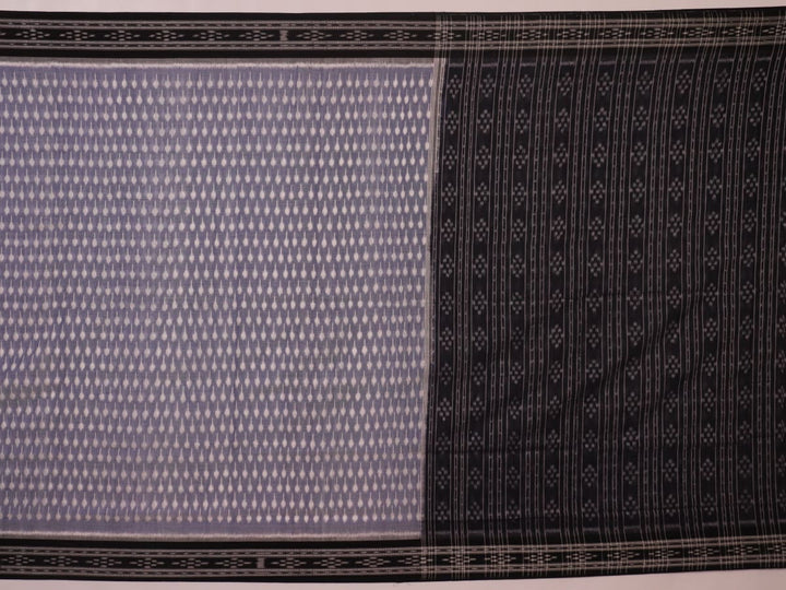 Elegantly styled and draped grey and black Sambalpuri cotton saree with motifs.