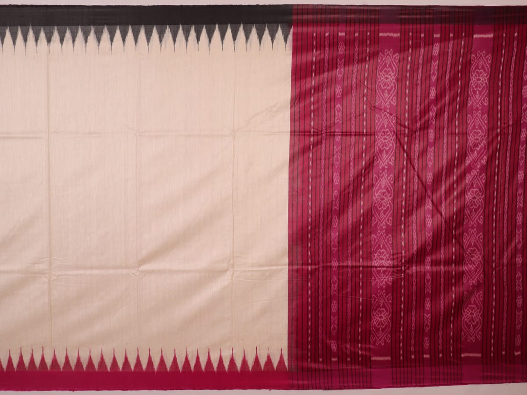 Close-up of plain white and black handloom Tussar Silk saree fabric texture.