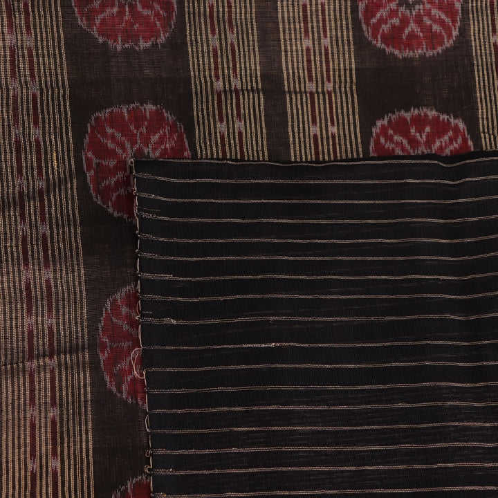 Full view of a handloom multi-color and black Sambalpuri cotton saree with motifs.