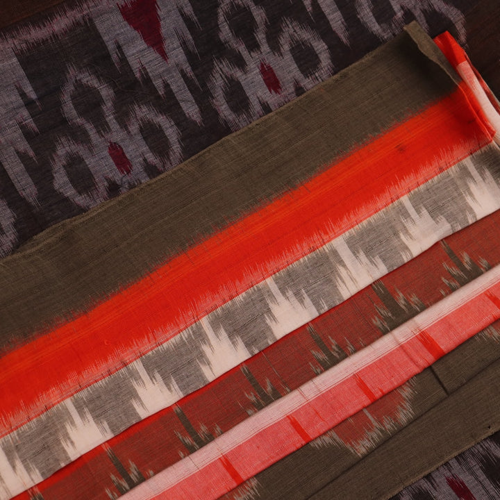 Draped view of a multicolor cotton Sambalpuri saree with intricate motif patterns on the body and pallu
