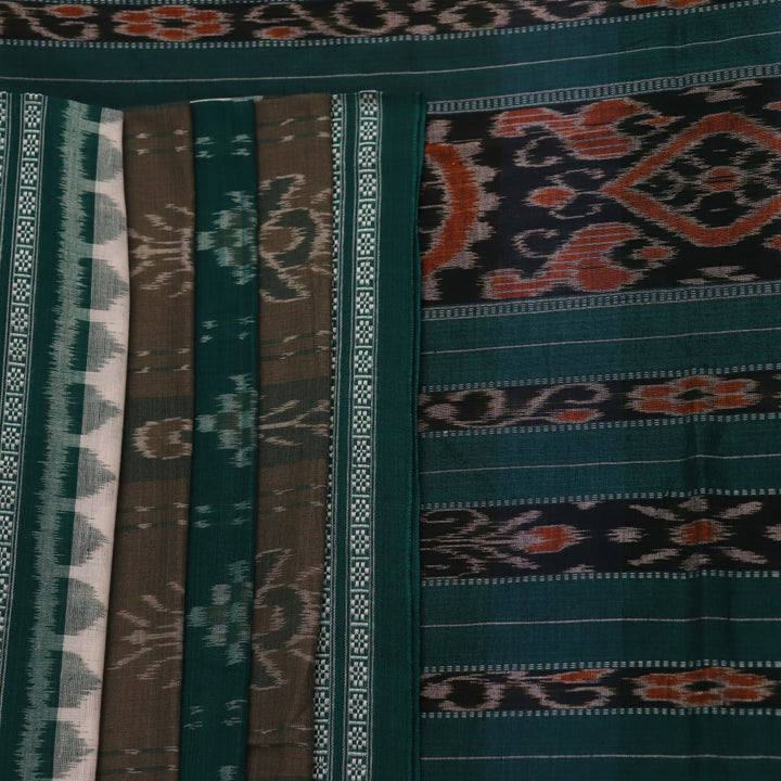 Green Sambalpuri cotton saree draped, showing styling and overall look of the handloom product.