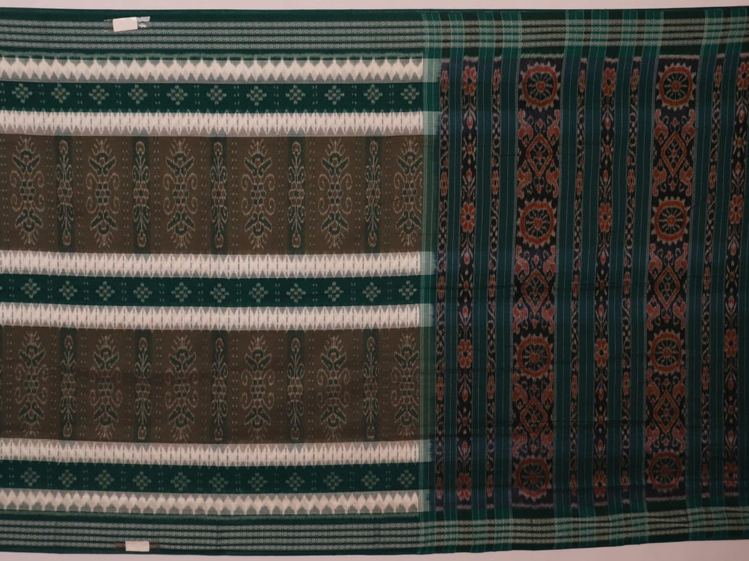 Green Sambalpuri cotton saree draped, showing styling and overall look of the handloom product.