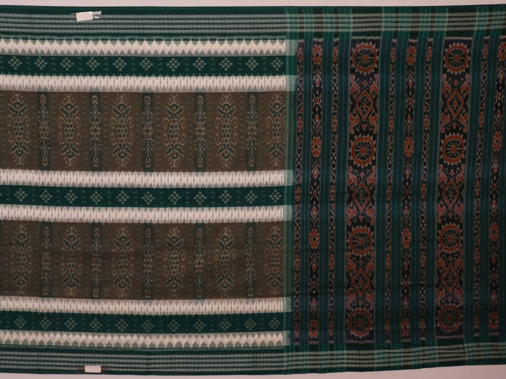 Green Sambalpuri cotton saree draped, showing styling and overall look of the handloom product.