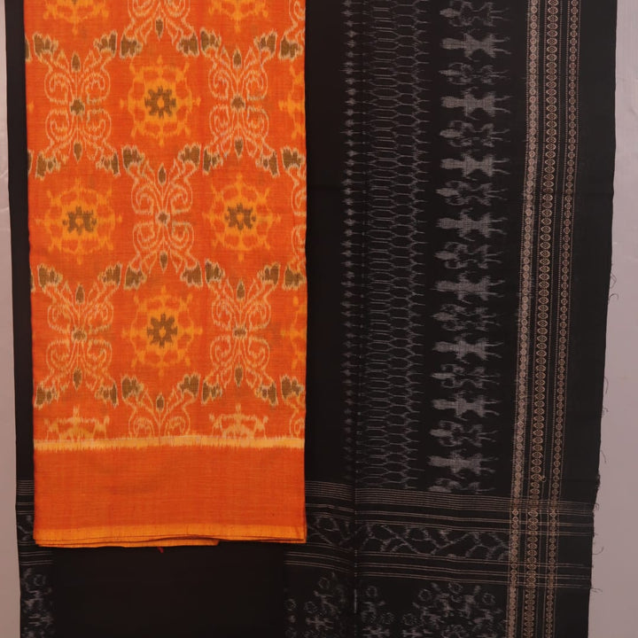 Blouse piece of yellow and black Sambalpuri cotton dress material with motifs.