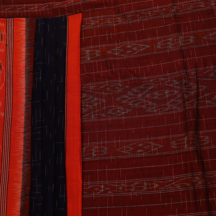 Styled plain blue and orange Sambalpuri cotton saree.