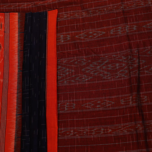 Styled plain blue and orange Sambalpuri cotton saree.