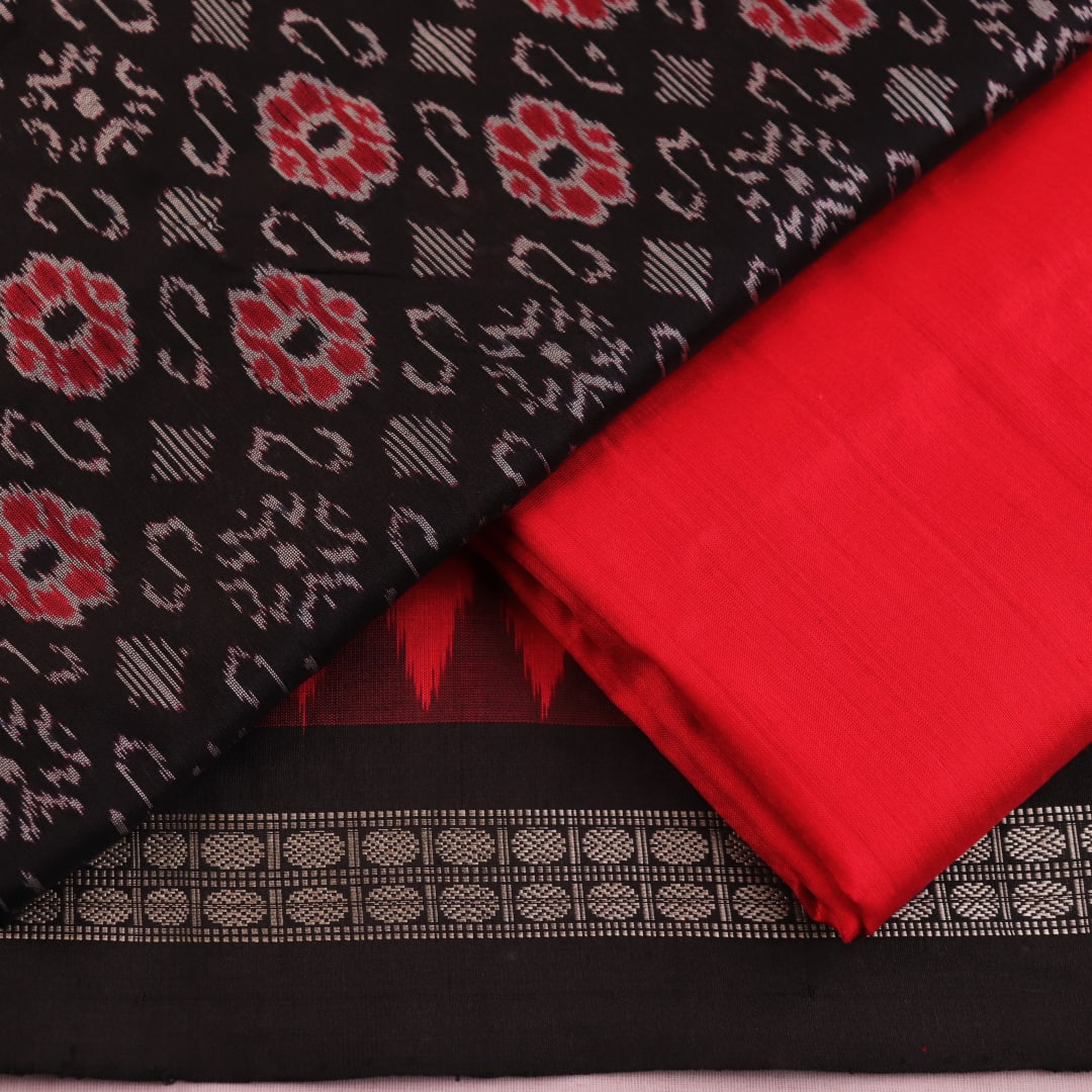 Sambalpuri Silk Blouse Piece in Black and Red with Motifs