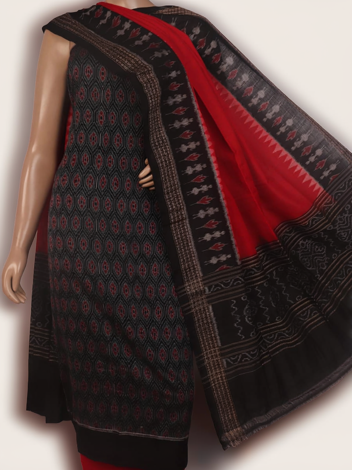 Black and red Sambalpuri cotton blouse piece with motifs.