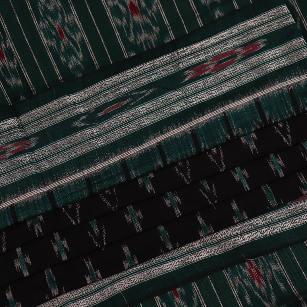 Black and red cotton Sambalpuri saree draped elegantly