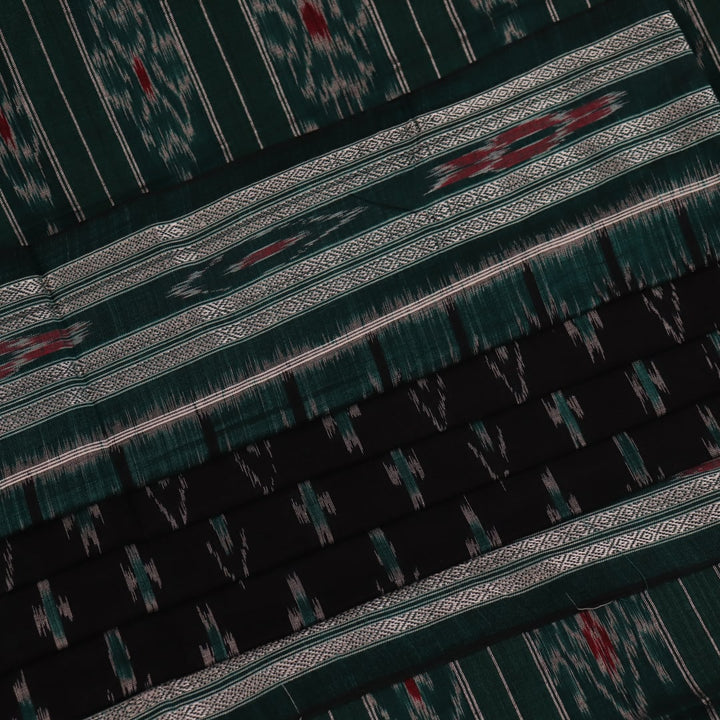 Black and red cotton Sambalpuri saree draped elegantly