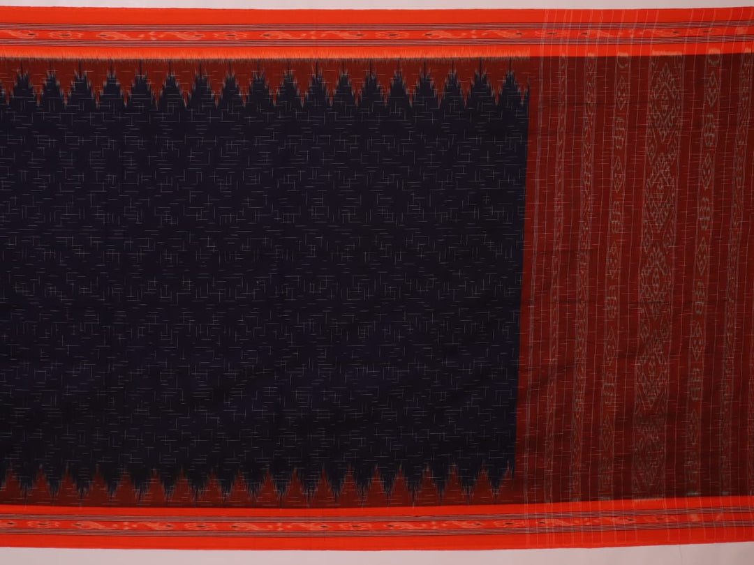 Styled plain blue and orange Sambalpuri cotton saree.