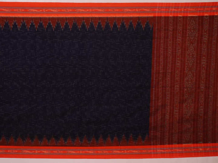 Styled plain blue and orange Sambalpuri cotton saree.
