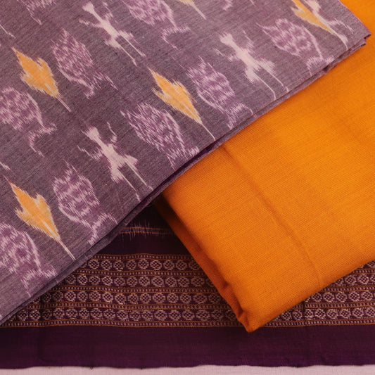 Sambalpuri cotton dress material: Multi-color and yellow motif blouse piece detail.