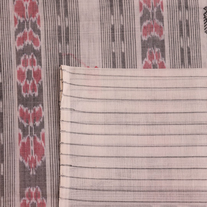 Full view of a Black and White Sambalpuri Cotton Saree with Butta pattern.