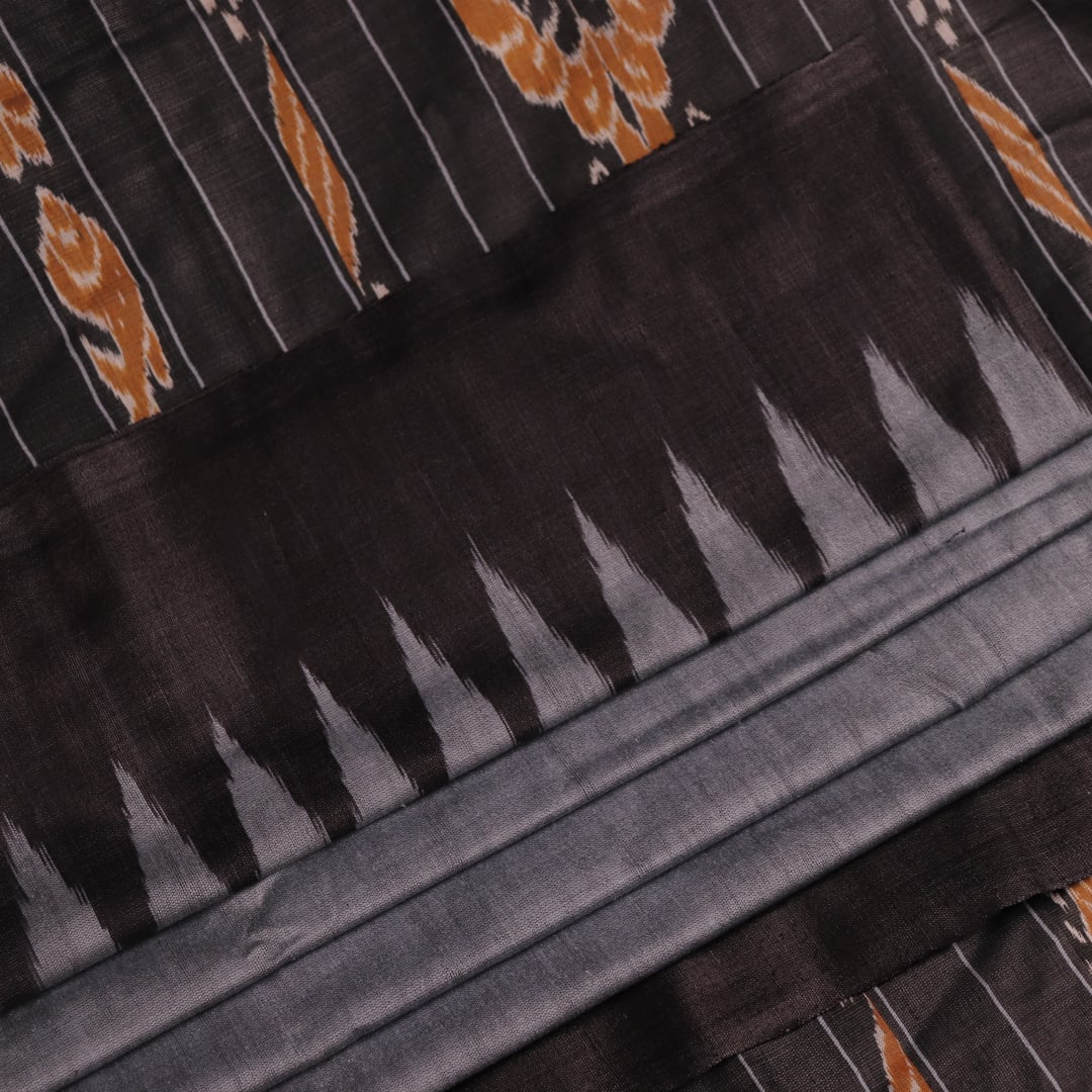 Close-up of Grey and Blue Tussar Silk Saree's Fabric Texture