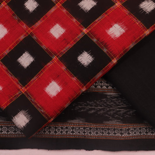Black & red Pasapalli Sambalpuri cotton dress material blouse piece detail.