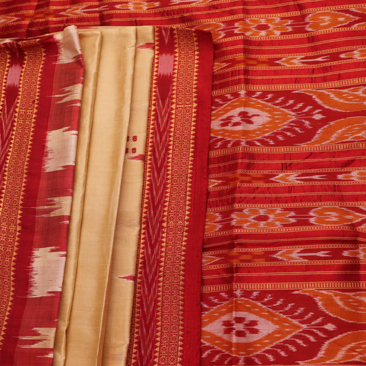 Saree styling: Cream Khandua silk saree with maroon butta pattern draped elegantly.