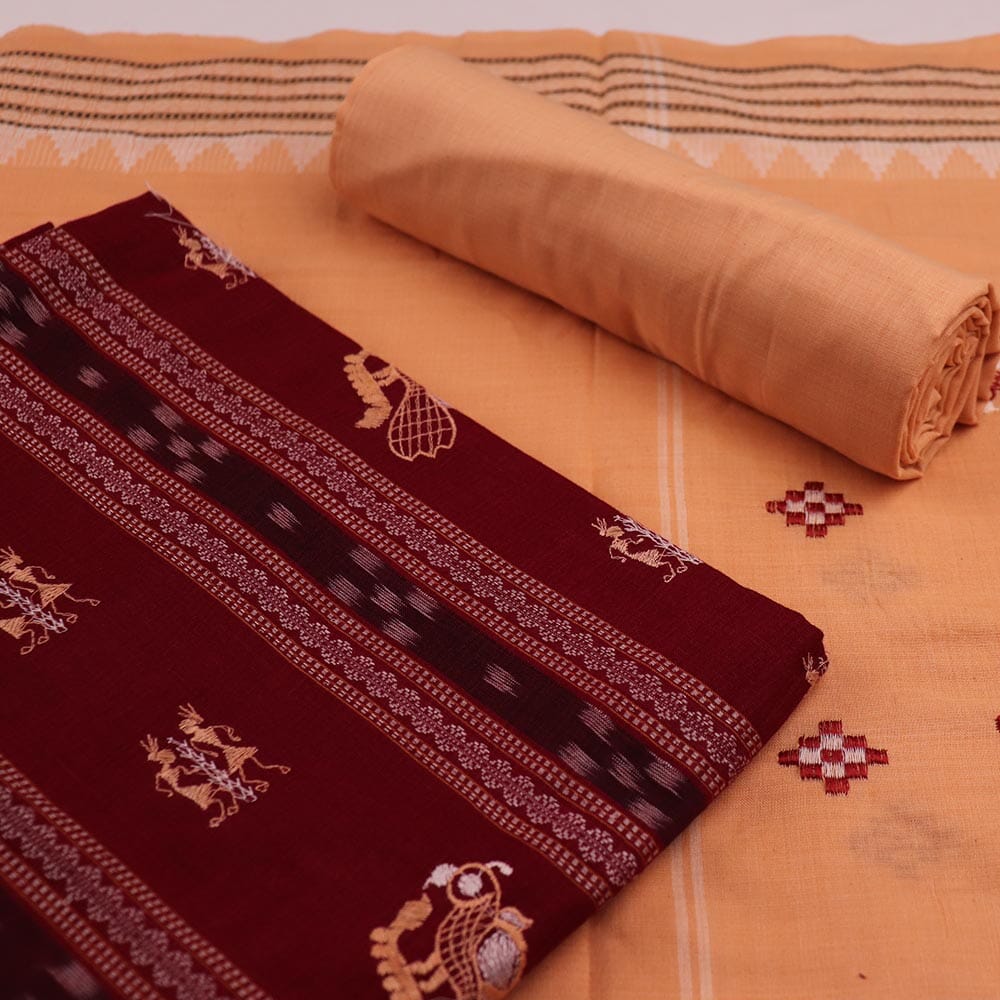 Priyadarshini Handloom, Sambalpuri Cotton Handloom Dress Material, Unstitched Dress Material, Women's Dress Material, Cotton Dress Material, Traditional Dress Material, Indian Dress Material, Sambalpuri Cotton Handloom Dress Material for Women.
