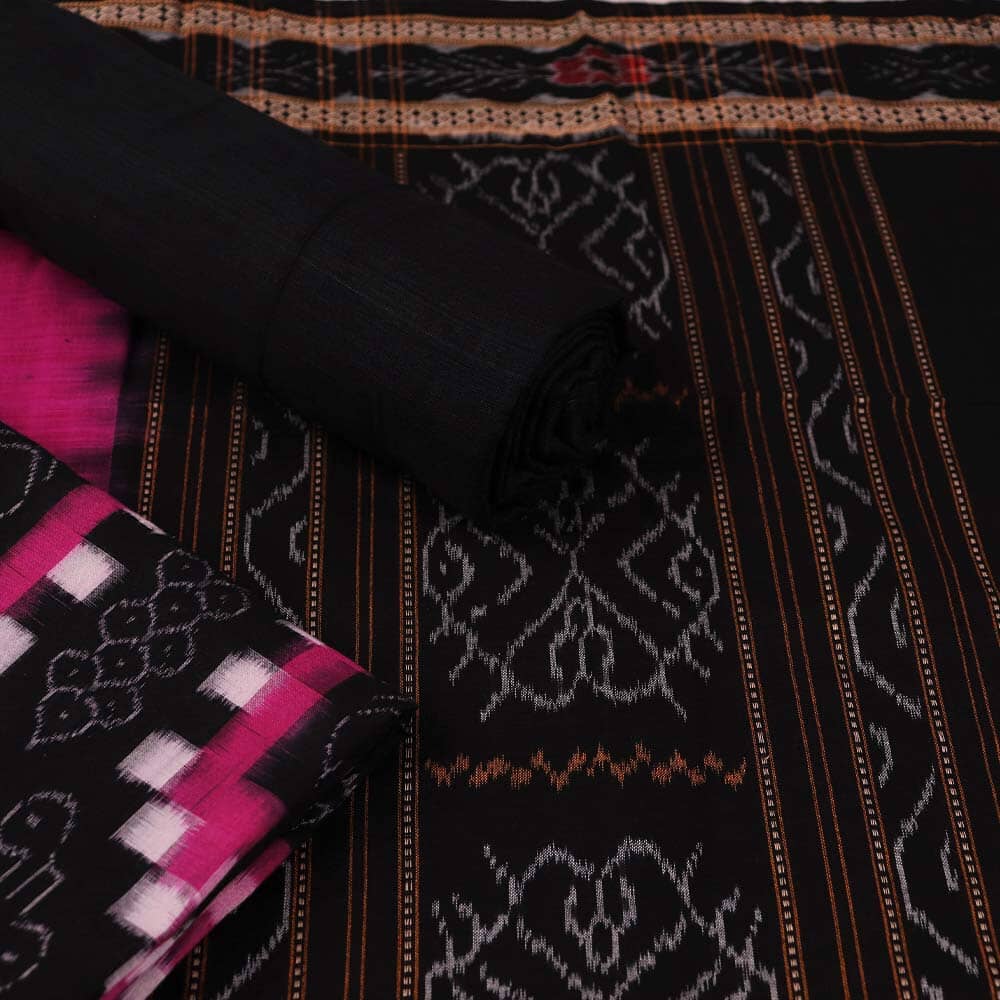 Black Ikkat Sambalpuri Cotton Dress Material