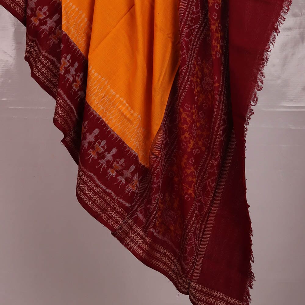 "A detailed image of the threadwork and design of a Sambalpuri Handloom Cotton Dupatta, showcasing the skillful craftsmanship of the local weavers."