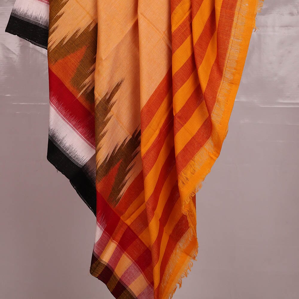 "A detailed image of the threadwork and design of a Sambalpuri Handloom Cotton Dupatta, showcasing the skillful craftsmanship of the local weavers."