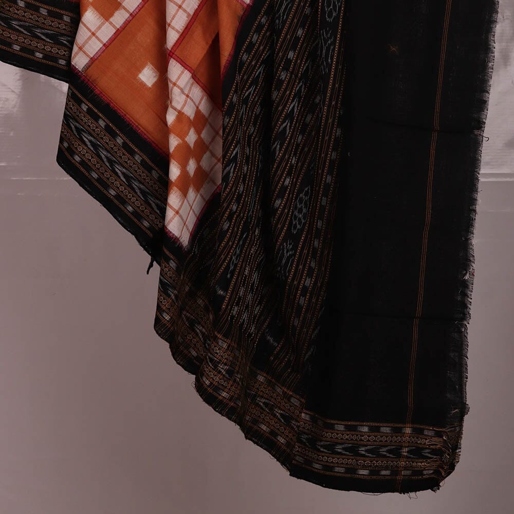 "A detailed image of the threadwork and design of a Sambalpuri Handloom Cotton Dupatta, showcasing the skillful craftsmanship of the local weavers."
