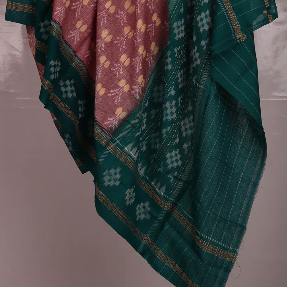 "A detailed image of the threadwork and design of a Sambalpuri Handloom Cotton Dupatta, showcasing the skillful craftsmanship of the local weavers."