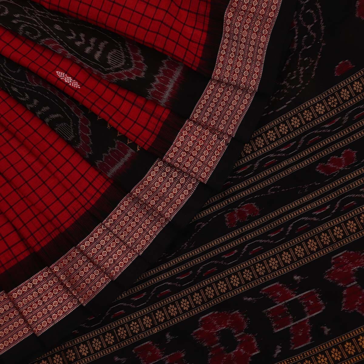 Red - Sambalpuri Ikat Weave Handloom Cotton Saree