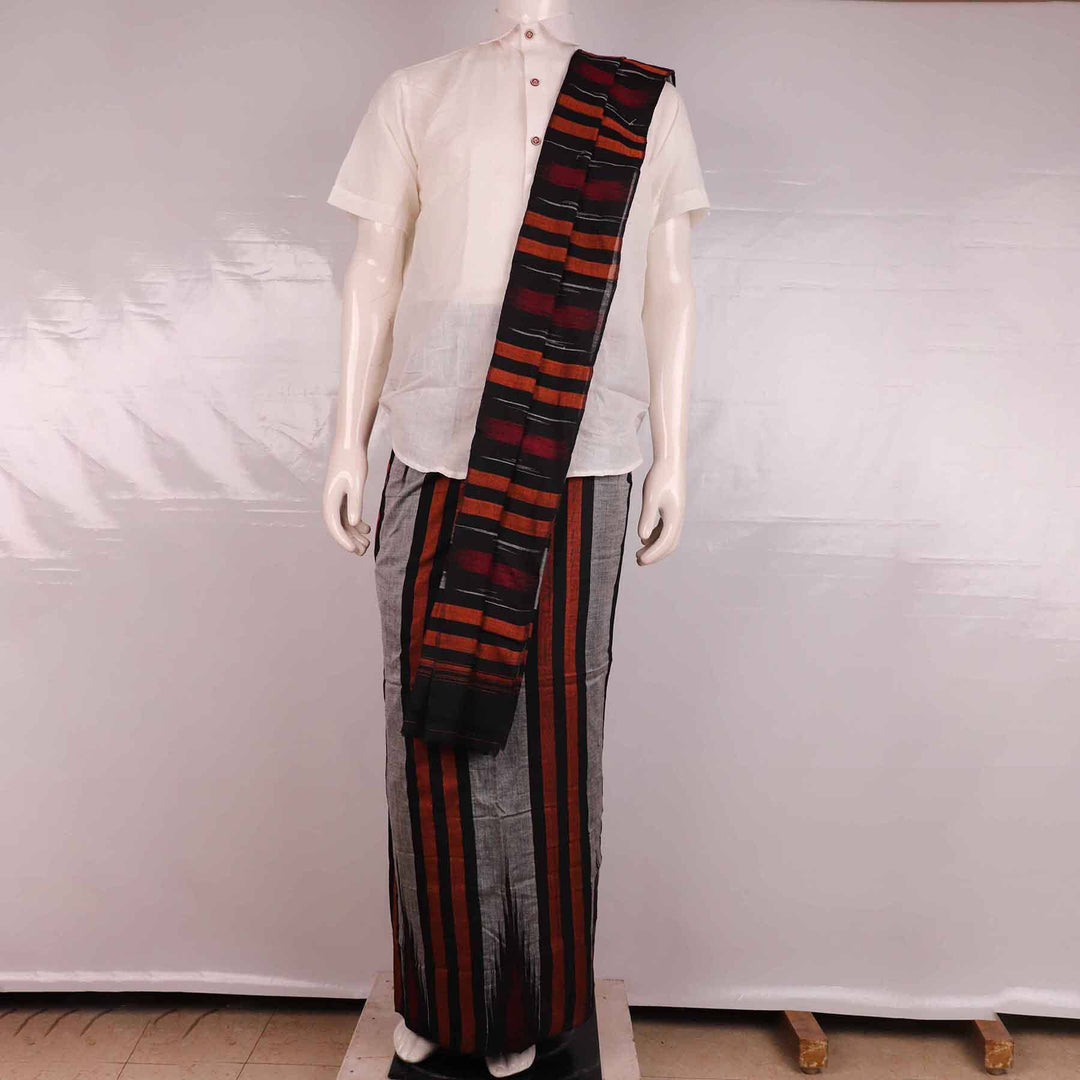 Handloom Sambalpuri Cotton Unstitched Dhoti with Utari for Men Handloom Dhoti_Cotton Priyadarshini Handloom 