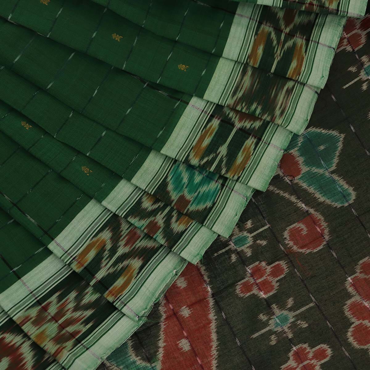 Green - Ikat Handloom Cotton Sambalpuri Saree 15