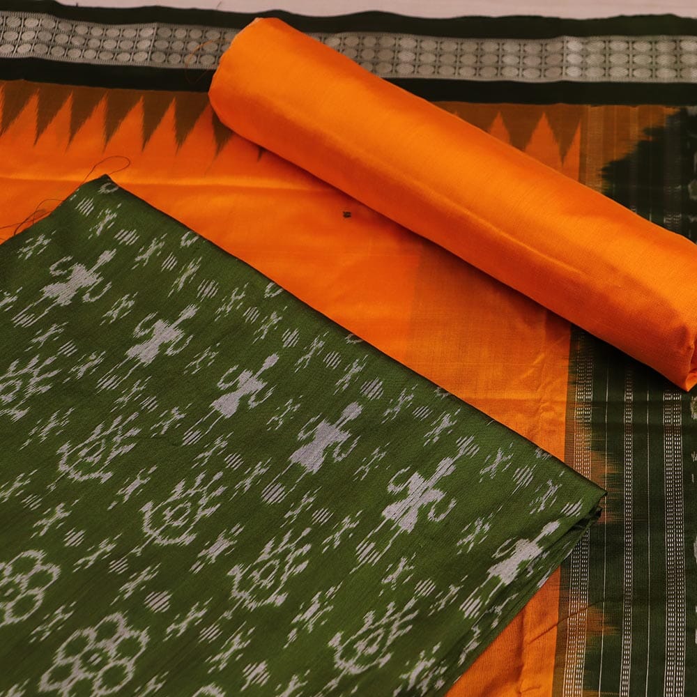 Green Ikkat Sambalpuri Silk Dress Material C251300437