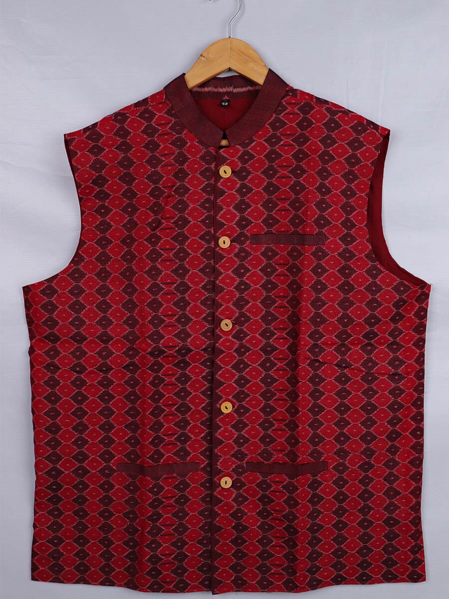 Handwoven Cotton Nehru Jacket Handloom Nehru Jacket_Cotton Priyadarshini Handloom