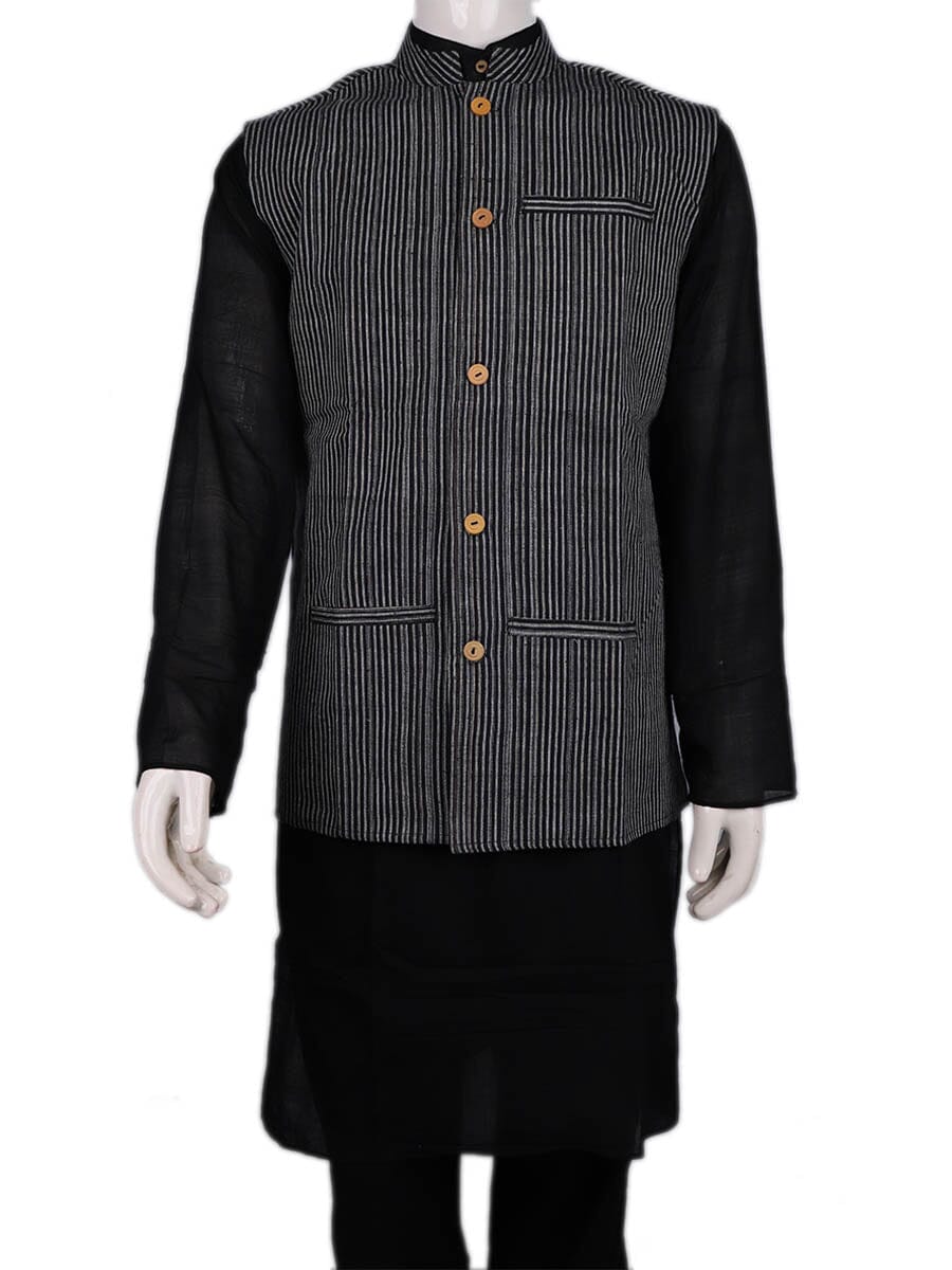 Handwoven Cotton Nehru Jacket Handloom Nehru Jacket_Cotton Priyadarshini Handloom