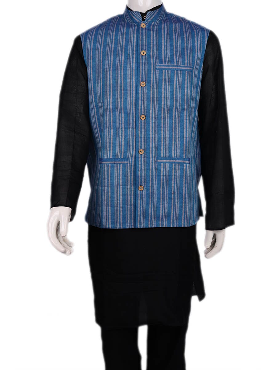 Handwoven Cotton Nehru Jacket Handloom Nehru Jacket_Cotton Priyadarshini Handloom