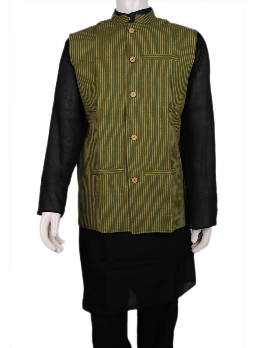 Handwoven Cotton Nehru Jacket Handloom Nehru Jacket_Cotton Priyadarshini Handloom