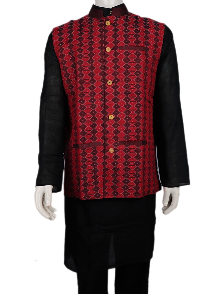 Handwoven Cotton Nehru Jacket Handloom Nehru Jacket_Cotton Priyadarshini Handloom