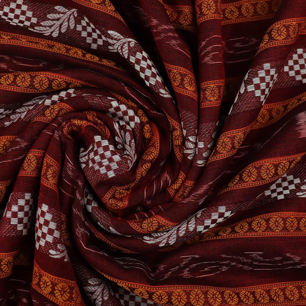 Maroon - Handloom Cotton Sambalpuri Ikat Fabric 10